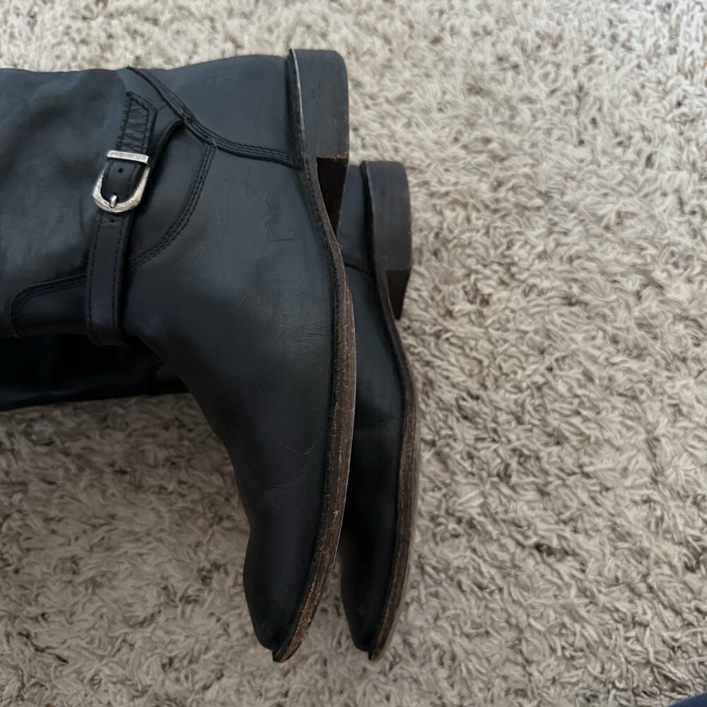 FRYE Shirley Black Leather Equestrian Riding Boots 7 Tall Knee High Western - Picture 6 of 12